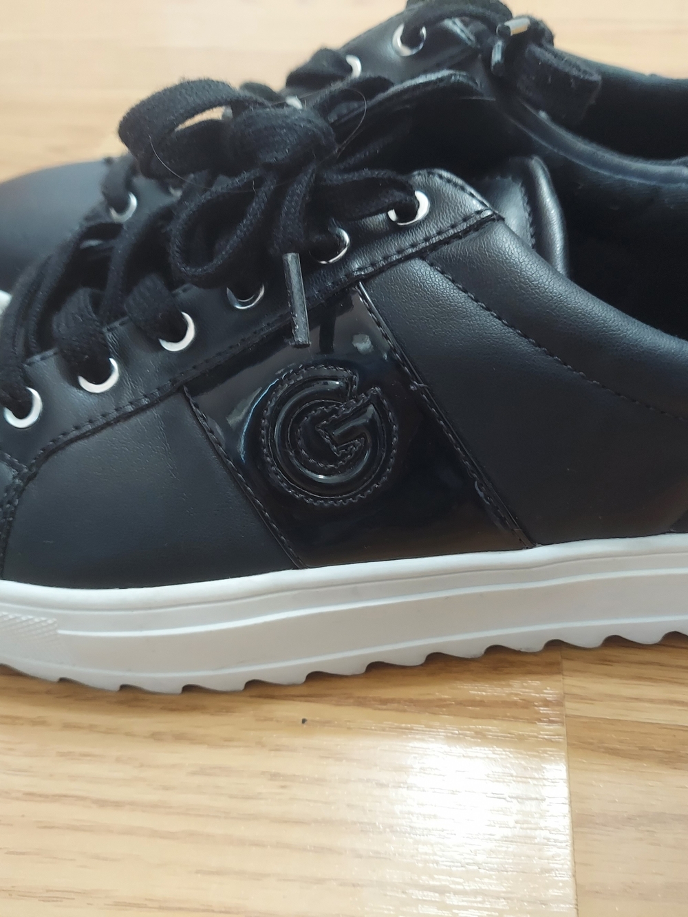 Women's Black Leather Platform Lace-Up Sneakers with White Sole